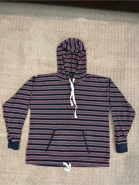 Striped Navy & Pink Hooded Pullover Shirt